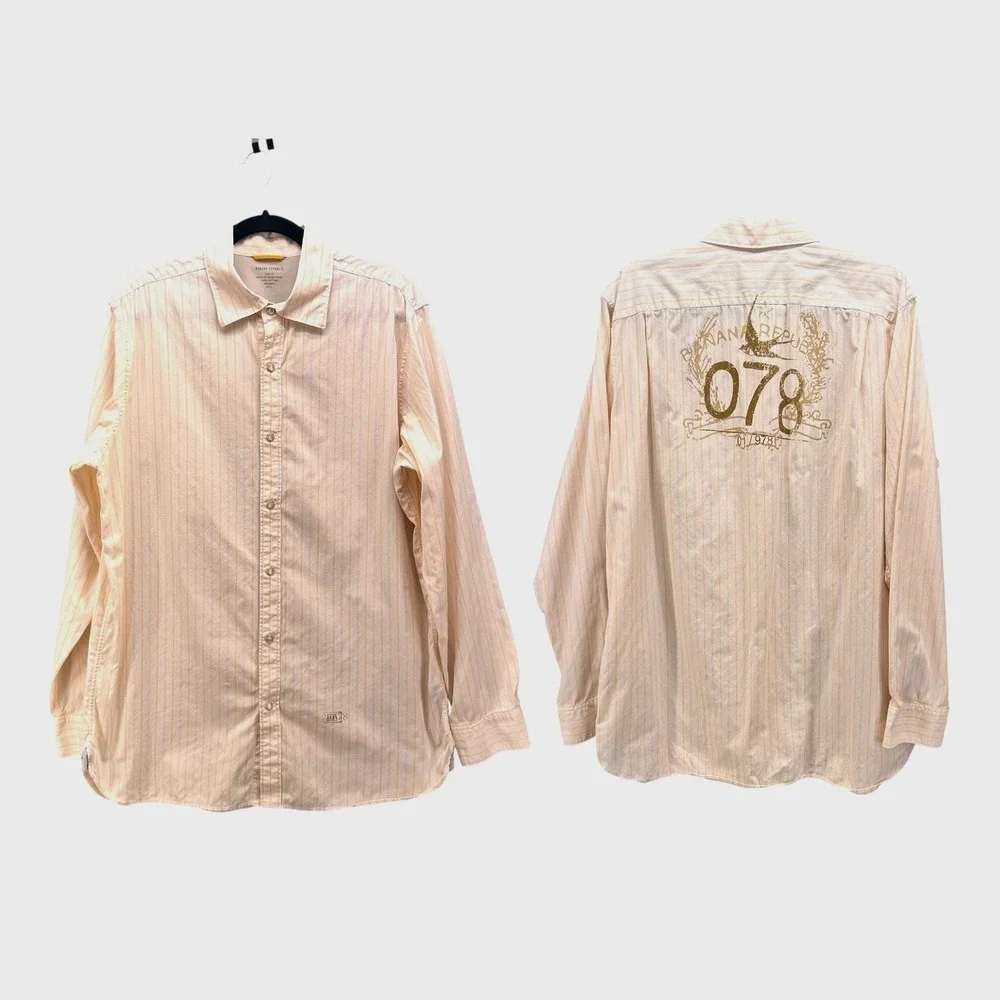 Banana Republic Mens y2k‎ Button Up Shirt Large Dove Preppy Pearl Snap Western
